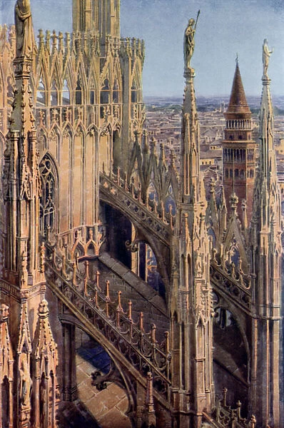 Wing of the Duomo and Tower of St. Gottardo, Milan, Italy