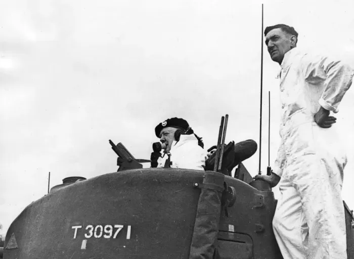 Framed Print : Winston Churchill in turret of Churchill tank, 1942 Framed Print : Winston Churchill in turret of Churchill tank, 1942