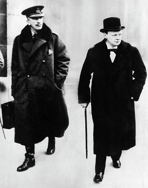 Winston Churchill walking along the street
