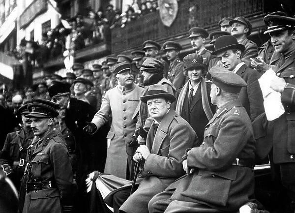 Winston Churchill watching 47th Division at Lille, France