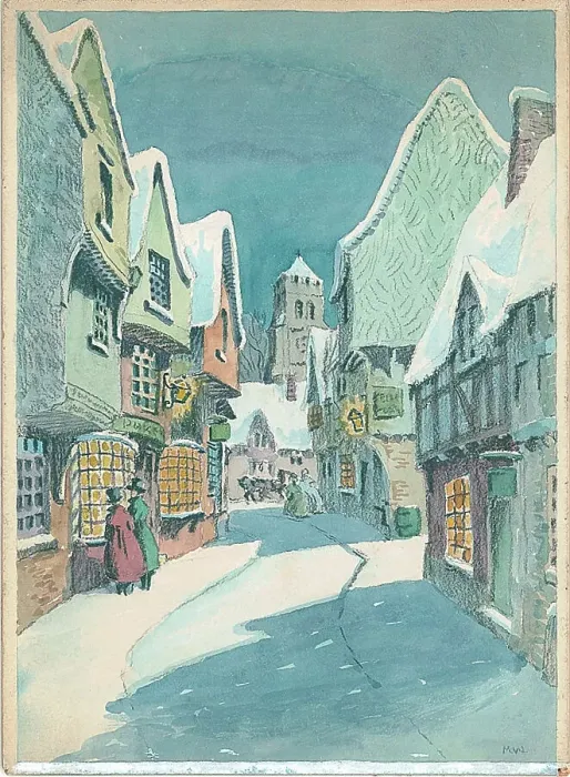 Framed Print : Winter Coaching scene, street with snow Framed Print : Winter Coaching scene, street with snow