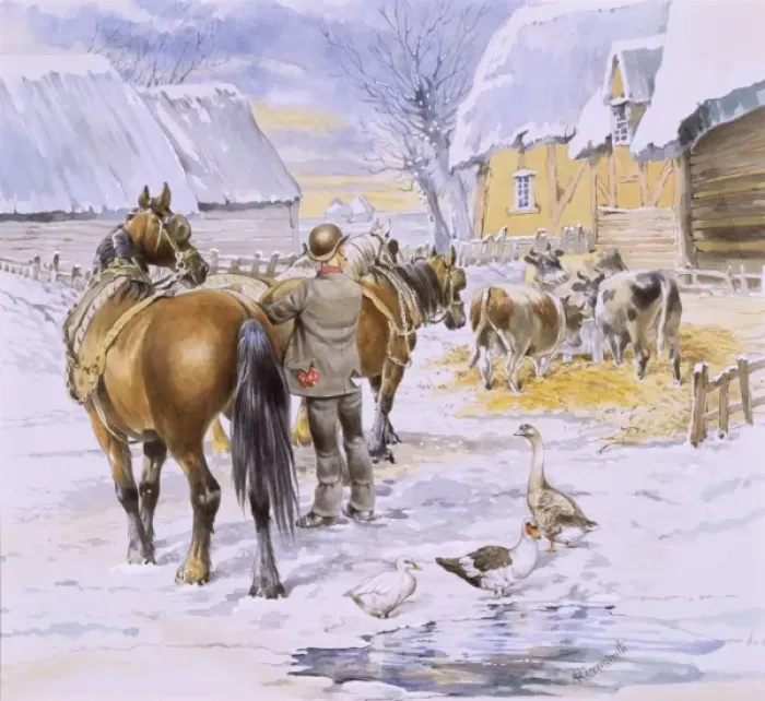 Framed Print : A winter farmyard scene Framed Print : A winter farmyard scene