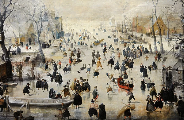 Winter Landscape with Ice Skaters, c. 1608, by Hendrick Aver