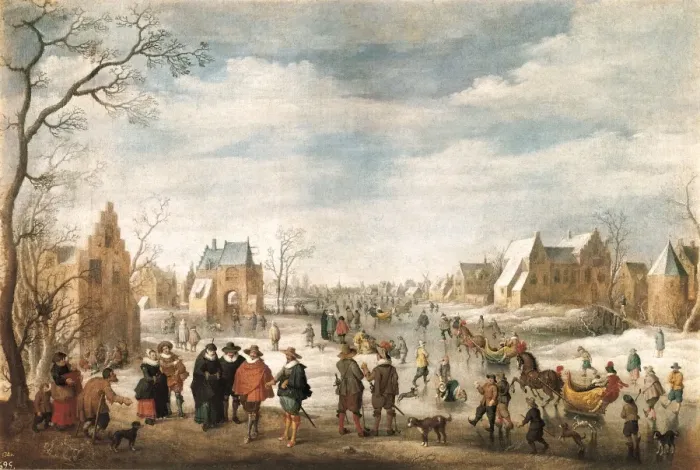 Framed Print : Winter landscape with Skaters Framed Print : Winter landscape with Skaters