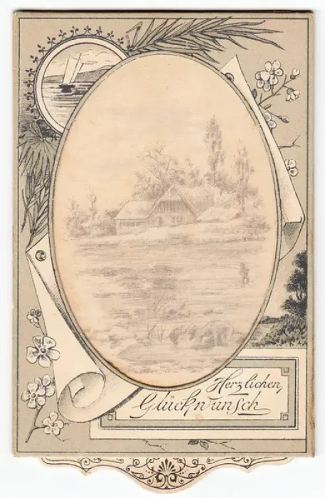 Framed Print : Winter scene on a German Christmas card Framed Print : Winter scene on a German Christmas card