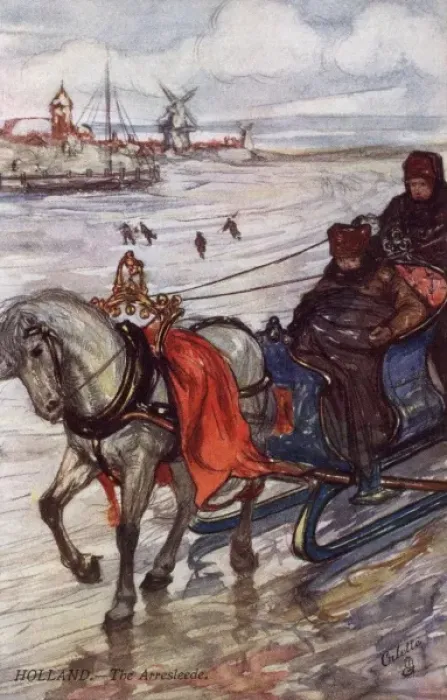 Framed Print : Winter scene in Holland - horse-drawn sleigh Framed Print : Winter scene in Holland - horse-drawn sleigh