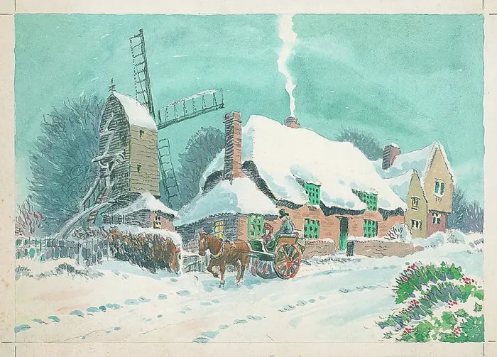 Framed Print : Winter scene with horse and cart (Windmill) Framed Print : Winter scene with horse and cart (Windmill)