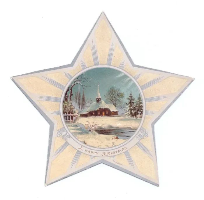 Framed Print : Winter scene on a star-shaped Christmas card Framed Print : Winter scene on a star-shaped Christmas card