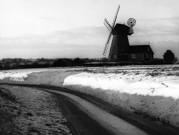 Winter snow at Gibraltar Mill, Great Bardfield, Essex, England