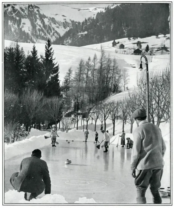 Framed Print : Winter Sports Supplement - curling in the Alps Framed Print : Winter Sports Supplement - curling in the Alps
