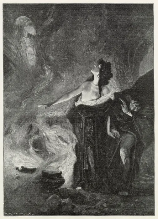 Framed Print : The Witch of Endor conjures up the spirit of Samuel at the request of Saul Framed Print : The Witch of Endor conjures up the spirit of Samuel at the request of Saul