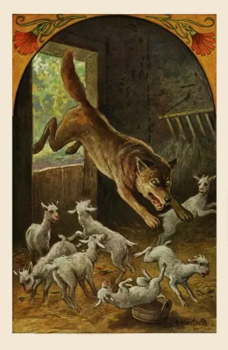 Framed Print : The Wolf & the Seven Kids Framed Print : The Wolf & the Seven Kids