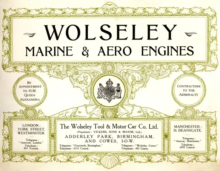 Framed Print : Wolseley Marine and Aero Engine brochure July 1910 Framed Print : Wolseley Marine and Aero Engine brochure July 1910