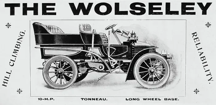Framed Print : Wolseley veteran car advertisement, early 1900s Framed Print : Wolseley veteran car advertisement, early 1900s