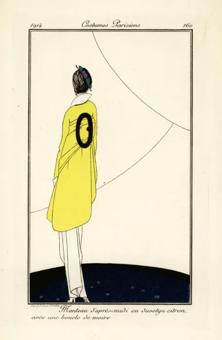 Framed Print : Woman in afternoon coat of lemon yellow duvetyn Framed Print : Woman in afternoon coat of lemon yellow duvetyn