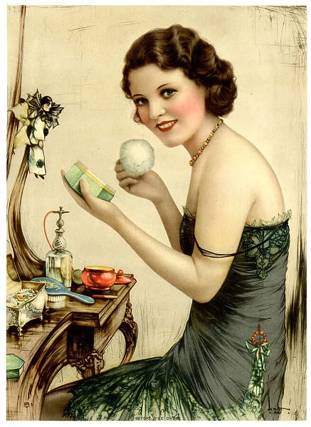 Woman applying makeup at her dressing table