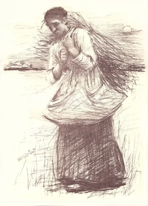 Framed Print : Woman with a Bale of Hay Framed Print : Woman with a Bale of Hay