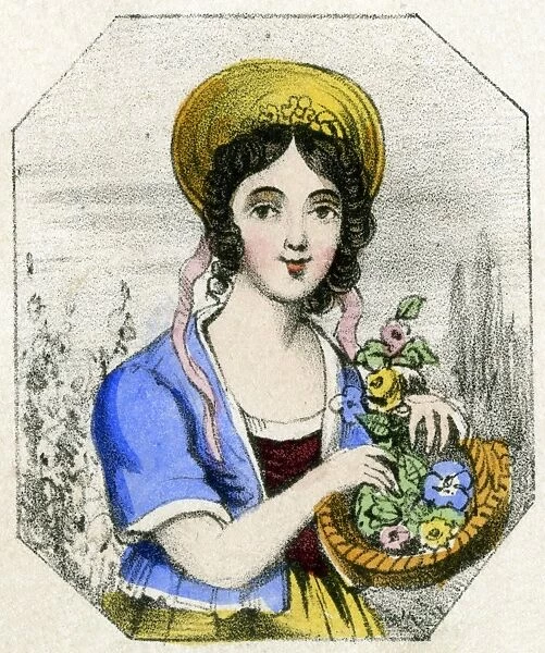 Woman with basket of flowers