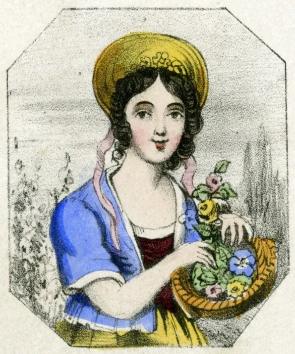 Framed Print : Woman with basket of flowers Framed Print : Woman with basket of flowers