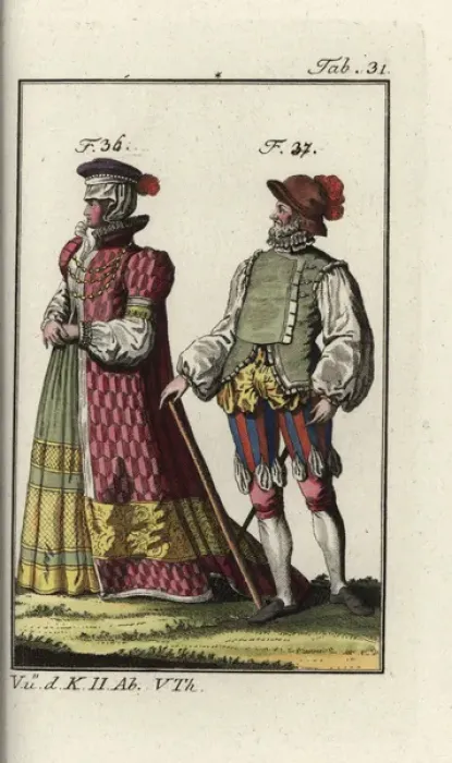 Framed Print : Woman of Bayern, 1581, and a German army captain, 1588 Framed Print : Woman of Bayern, 1581, and a German army captain, 1588