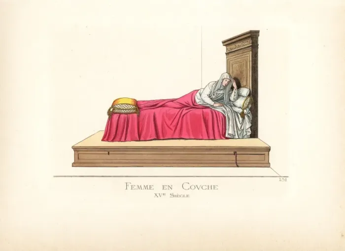 Framed Print : Woman in bed from the 15th century Framed Print : Woman in bed from the 15th century
