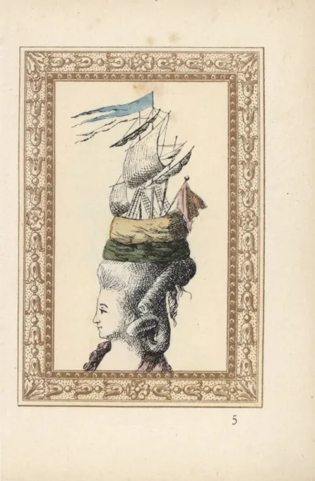 Framed Print : Woman in the Belle Poule hairstyle, 1778 Framed Print : Woman in the Belle Poule hairstyle, 1778