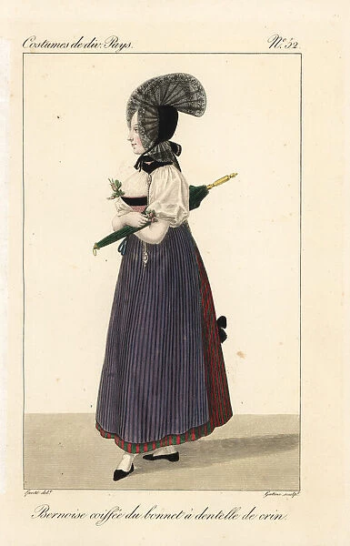 Woman of Bern in a lace bonnet, Switzerland, 19th century