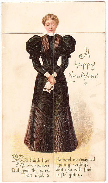 Woman in a black dress on a New Year card