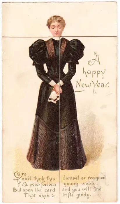 Framed Print : Woman in a black dress on a New Year card Framed Print : Woman in a black dress on a New Year card