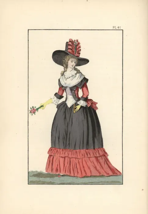 Framed Print : Woman in black and poppy-red outfit, 1787 Framed Print : Woman in black and poppy-red outfit, 1787