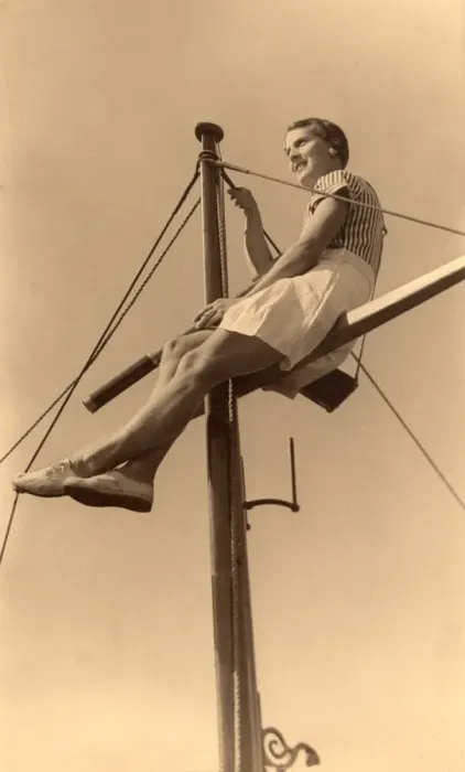 Framed Print : Woman up a boats mast Framed Print : Woman up a boats mast