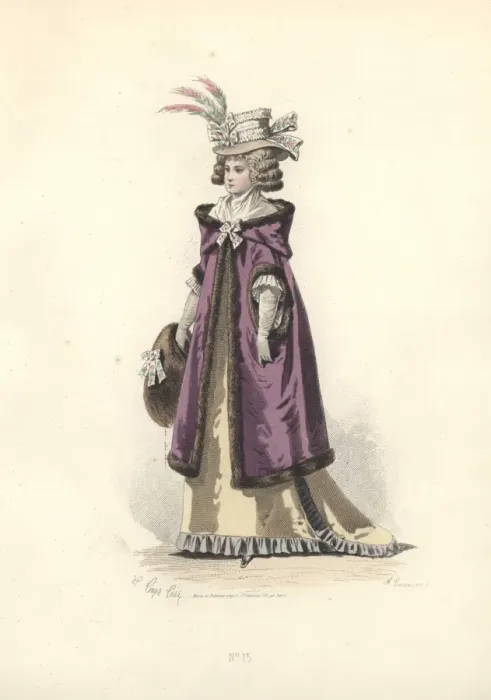 Framed Print : Woman in bonnet trimmed with feathers, long Framed Print : Woman in bonnet trimmed with feathers, long