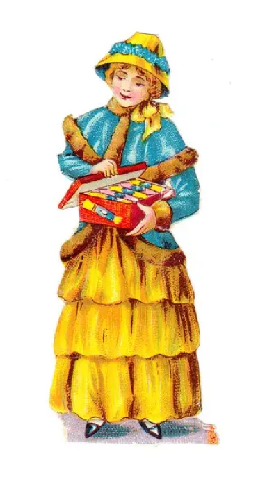Framed Print : Woman with box of crackers on a Victorian Christmas scrap Framed Print : Woman with box of crackers on a Victorian Christmas scrap