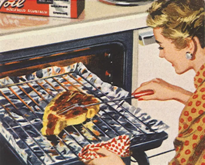 Framed Print : Woman Broils Steak Date: 1954