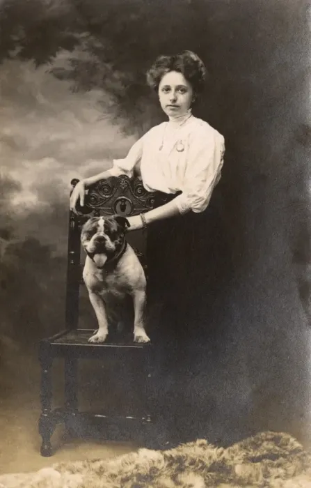 Framed Print : Woman and her Bulldog Framed Print : Woman and her Bulldog