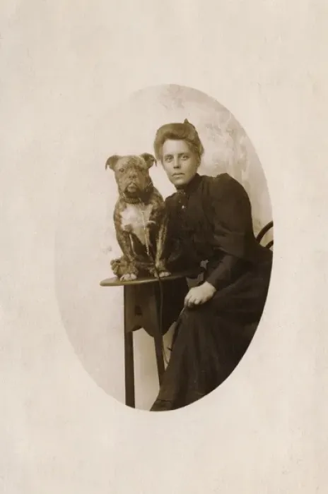 Framed Print : Woman with Bulldog Framed Print : Woman with Bulldog