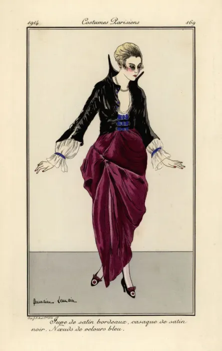 Framed Print : Woman in burgundy satin skirt and black satin jacket Framed Print : Woman in burgundy satin skirt and black satin jacket
