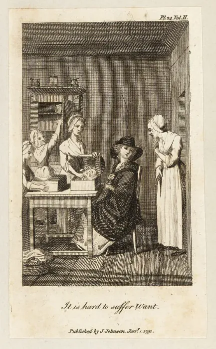 Framed Print : A woman buying hats from a hatmaking family, 18th century Framed Print : A woman buying hats from a hatmaking family, 18th century