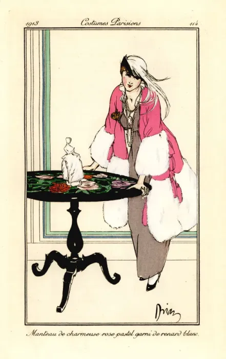 Framed Print : Woman in cape of charmeuse satin bordered with fox fur, 1913 Framed Print : Woman in cape of charmeuse satin bordered with fox fur, 1913