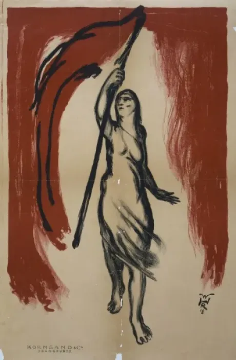 Framed Print : Woman carrying a red flag Framed Print : Woman carrying a red flag