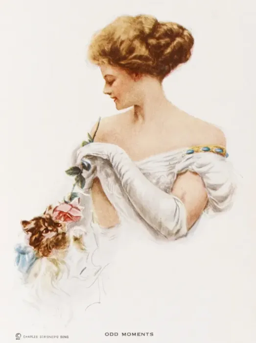Framed Print : Woman with Cat & Rose Framed Print : Woman with Cat & Rose