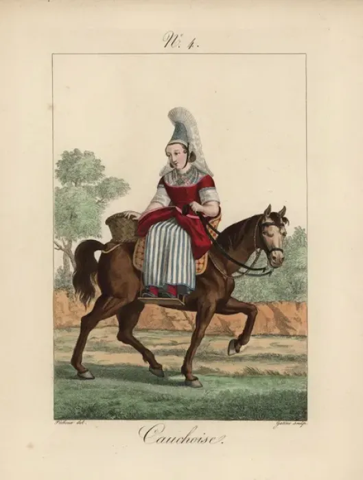 Framed Print : Woman from Caux wearing the traditional costume Framed Print : Woman from Caux wearing the traditional costume