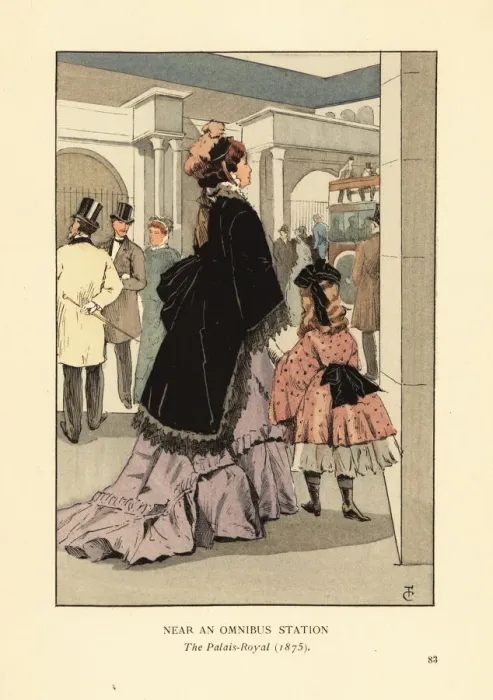 Framed Print : Woman and child near an omnibus station, Paris, 1875