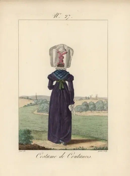 Framed Print : Woman in costume of Coutances: rear view of Framed Print : Woman in costume of Coutances: rear view of