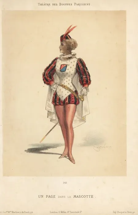 Framed Print : Woman in costume as a page in La Mascotte, 1880s Framed Print : Woman in costume as a page in La Mascotte, 1880s