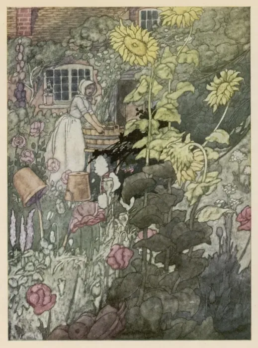 Framed Print : Woman in Cottage Garden Framed Print : Woman in Cottage Garden