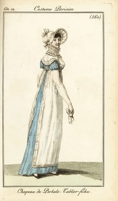 Framed Print : Woman in cotton percale hat, apron dress, Paris, 1804 Framed Print : Woman in cotton percale hat, apron dress, Paris, 1804