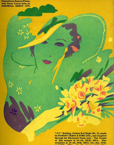 Woman with daffodils in Art Deco style