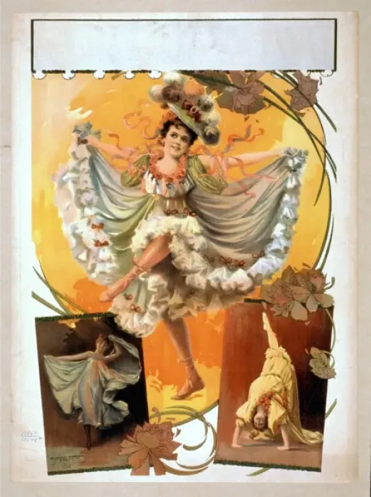 Framed Print : Woman dancing in two scenes, performing acrobatics in third