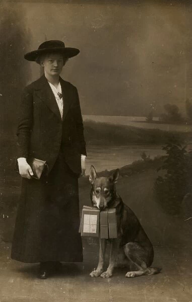 Woman and dog in photographers studio